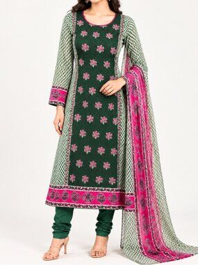 Indian Pakistani Cotton Embroidered Salwar Kameez Dupatta 3 Piece Set XS